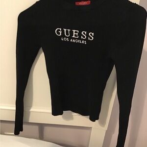 GUESS Black Ribbed Long Sleeve Top